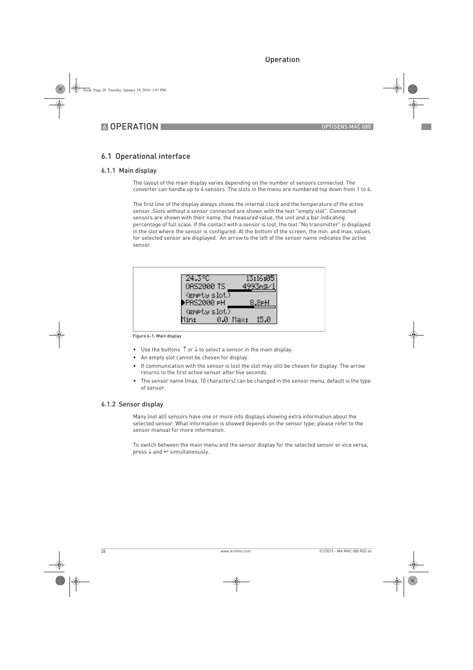 Operation, Operation 6.1 operational interface | KROHNE OPTISENS MAC 080 EN User Manual | Page 28 / 56