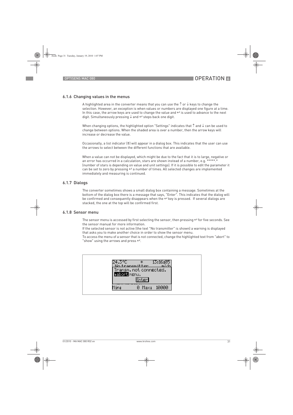 Operation | KROHNE OPTISENS MAC 080 EN User Manual | Page 31 / 56