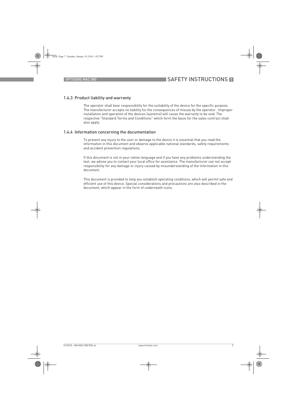 Safety instructions | KROHNE OPTISENS MAC 080 EN User Manual | Page 7 / 56