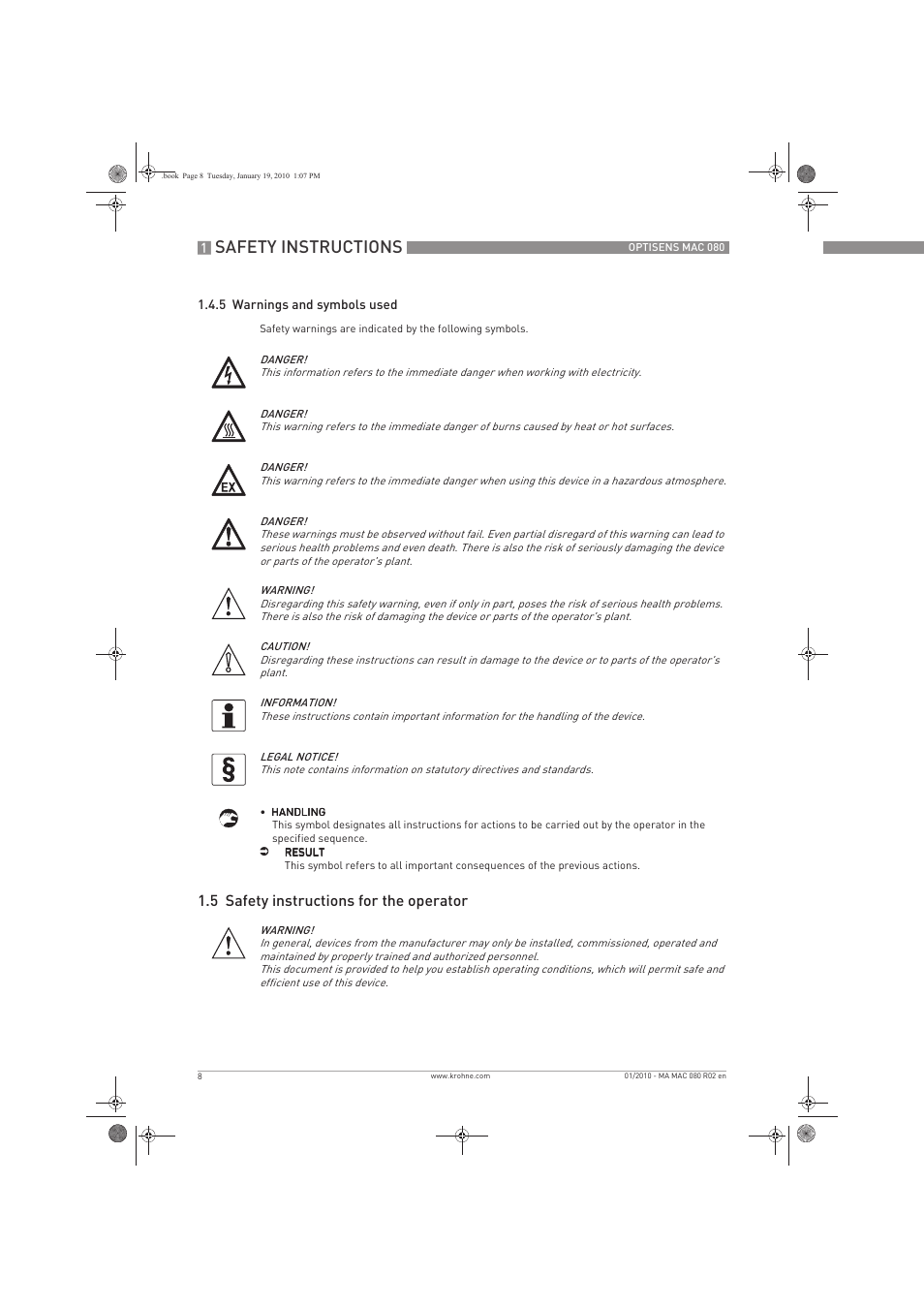 Safety instructions, 5 safety instructions for the operator | KROHNE OPTISENS MAC 080 EN User Manual | Page 8 / 56