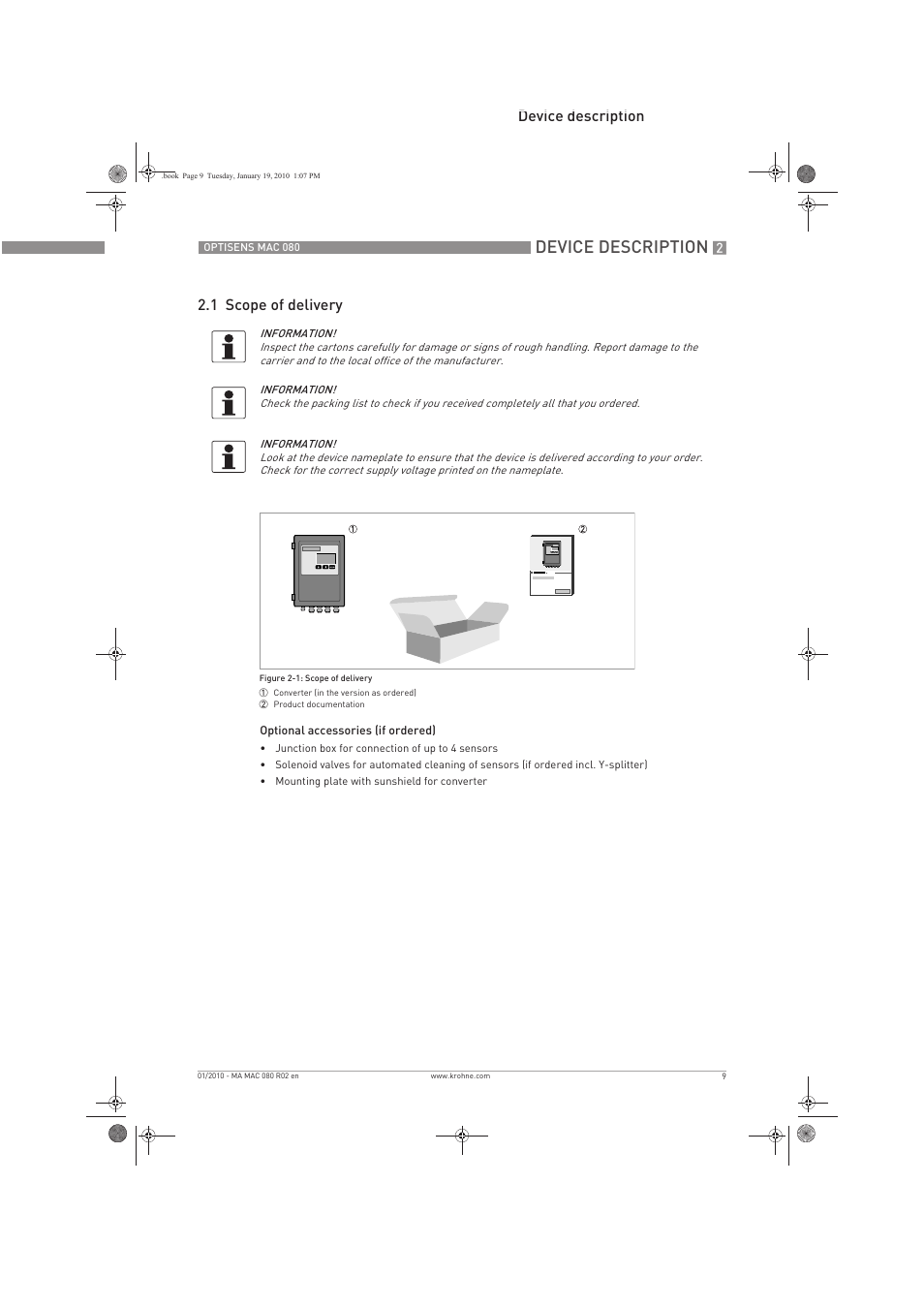 Device description, Device description 2.1 scope of delivery | KROHNE OPTISENS MAC 080 EN User Manual | Page 9 / 56