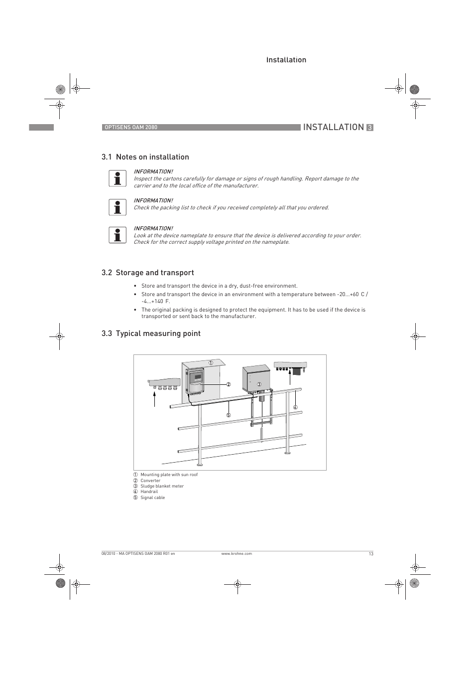 Installation, 3 typical measuring point | KROHNE OPTISENS OAM 2080 EN User Manual | Page 13 / 44