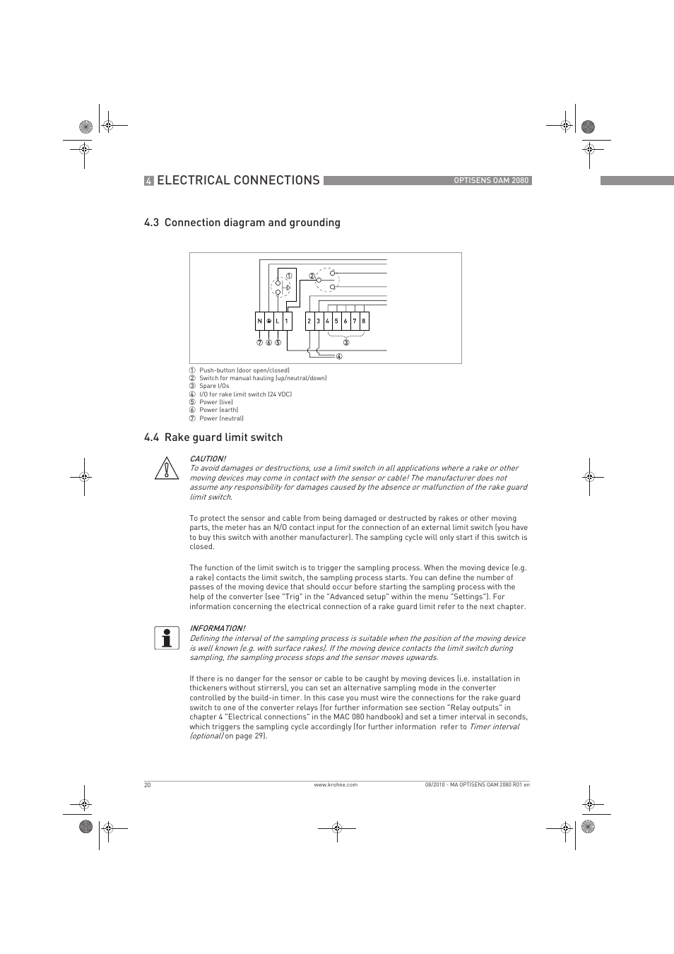 Electrical connections | KROHNE OPTISENS OAM 2080 EN User Manual | Page 20 / 44