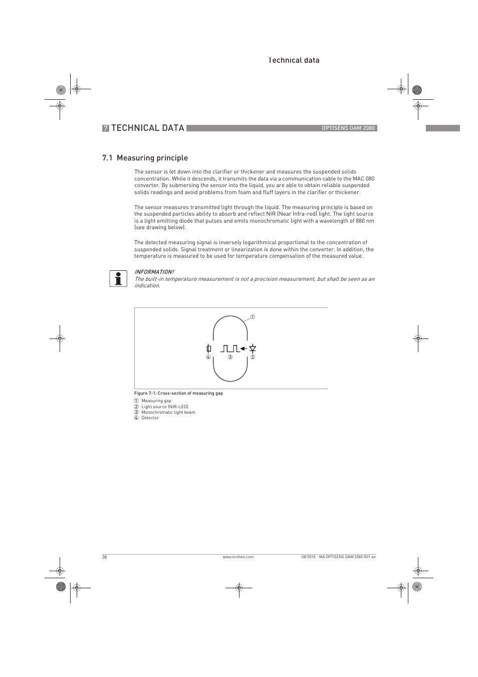 Technical data, Technical data 7.1 measuring principle | KROHNE OPTISENS OAM 2080 EN User Manual | Page 38 / 44