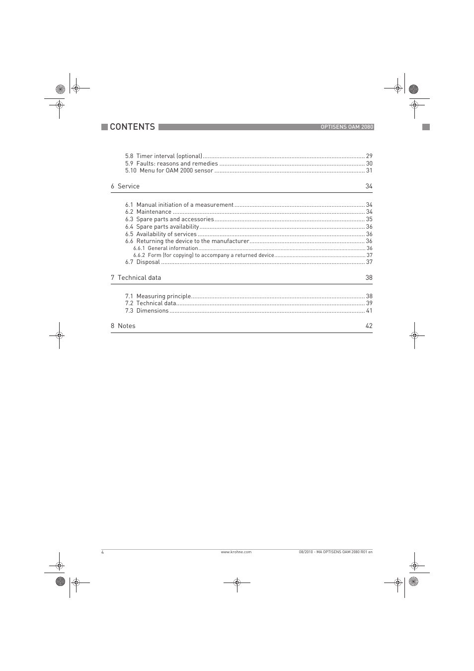 KROHNE OPTISENS OAM 2080 EN User Manual | Page 4 / 44