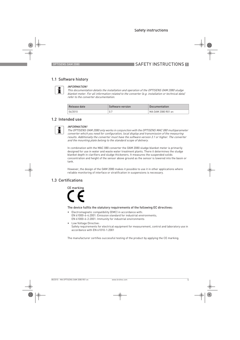 Safety instructions, 3 certifications | KROHNE OPTISENS OAM 2080 EN User Manual | Page 5 / 44