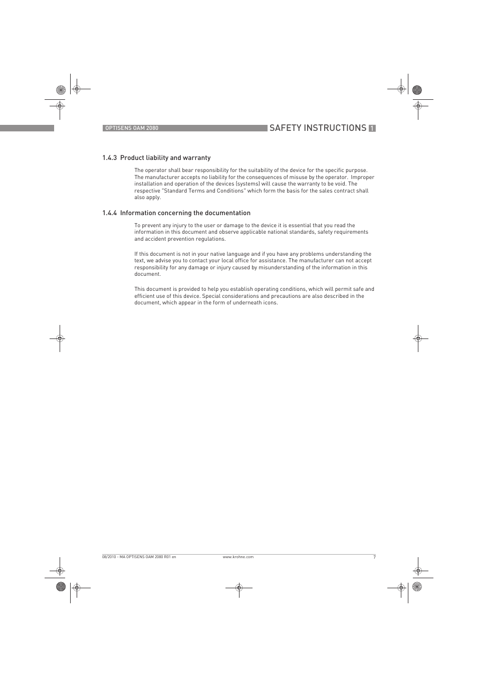 Safety instructions | KROHNE OPTISENS OAM 2080 EN User Manual | Page 7 / 44