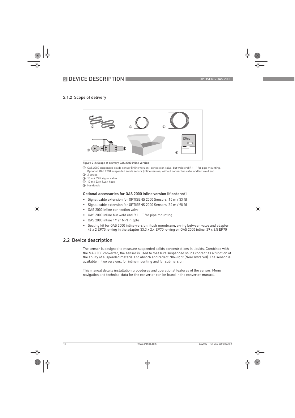 Device description, 2 device description | KROHNE OPTISENS OAS 2000 EN User Manual | Page 10 / 48