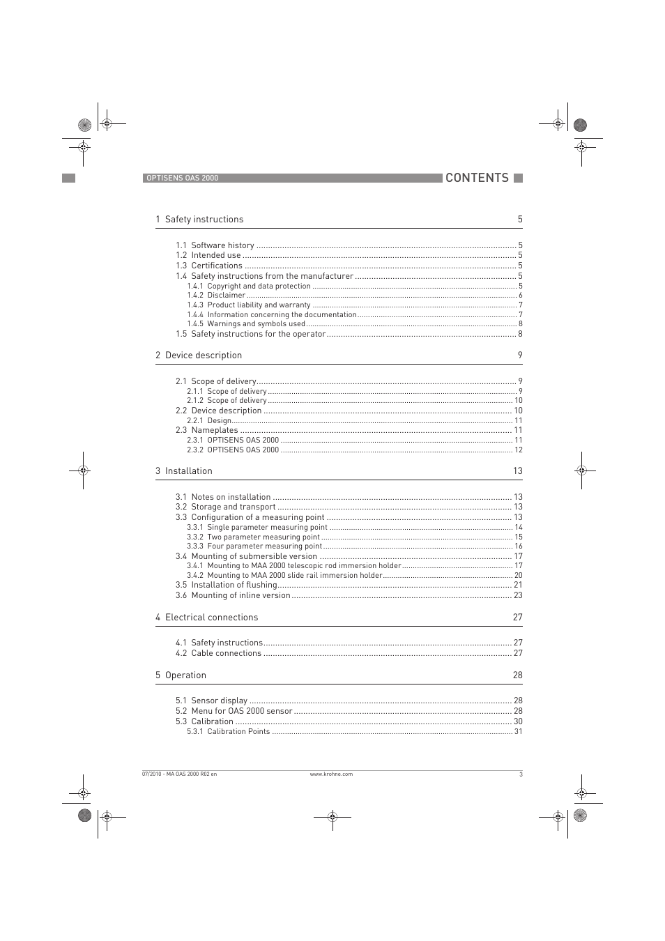 KROHNE OPTISENS OAS 2000 EN User Manual | Page 3 / 48