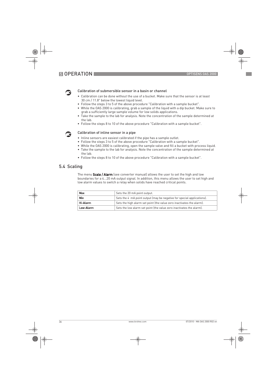 Operation, 4 scaling | KROHNE OPTISENS OAS 2000 EN User Manual | Page 36 / 48