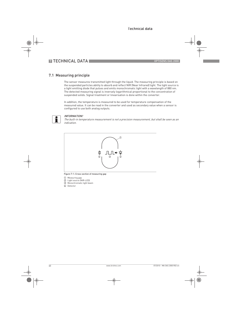 Technical data, Technical data 7.1 measuring principle | KROHNE OPTISENS OAS 2000 EN User Manual | Page 40 / 48