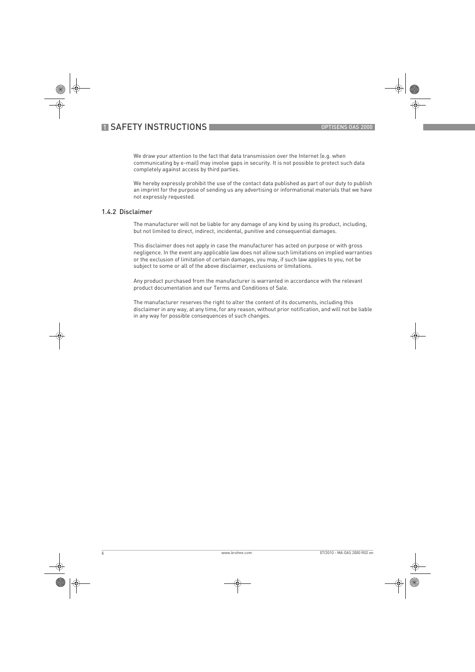 Safety instructions | KROHNE OPTISENS OAS 2000 EN User Manual | Page 6 / 48