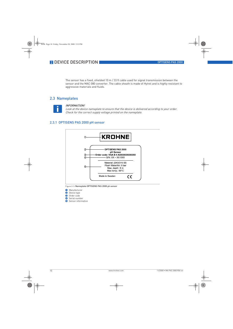 Device description, 3 nameplates | KROHNE OPTISENS PAS 2000 EN User Manual | Page 10 / 44