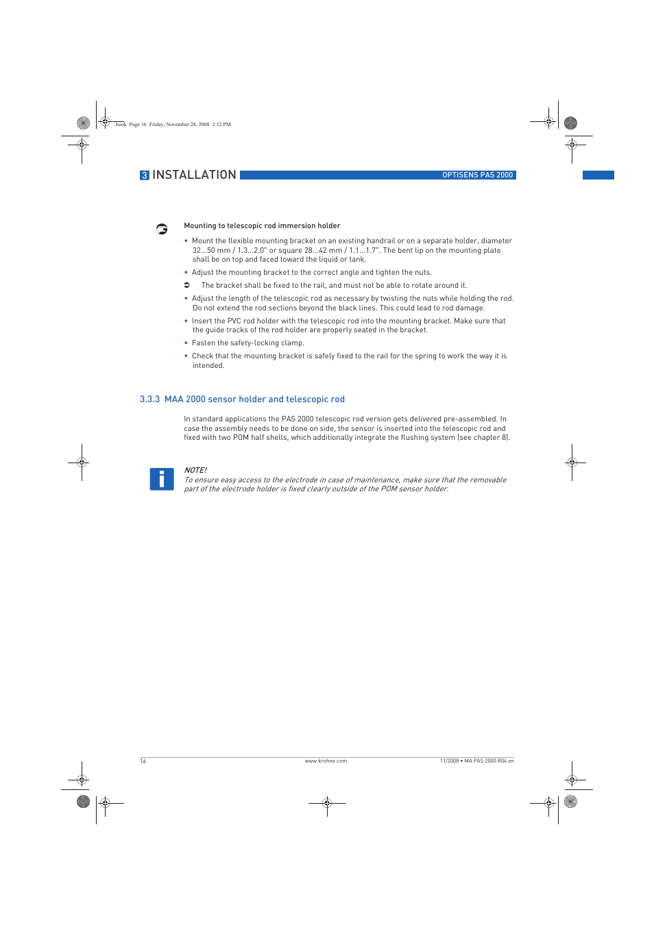 Installation | KROHNE OPTISENS PAS 2000 EN User Manual | Page 16 / 44