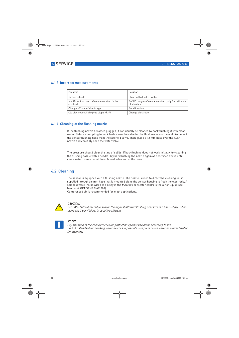 Service, 2 cleaning | KROHNE OPTISENS PAS 2000 EN User Manual | Page 28 / 44