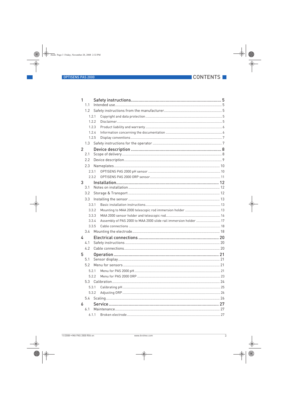 KROHNE OPTISENS PAS 2000 EN User Manual | Page 3 / 44