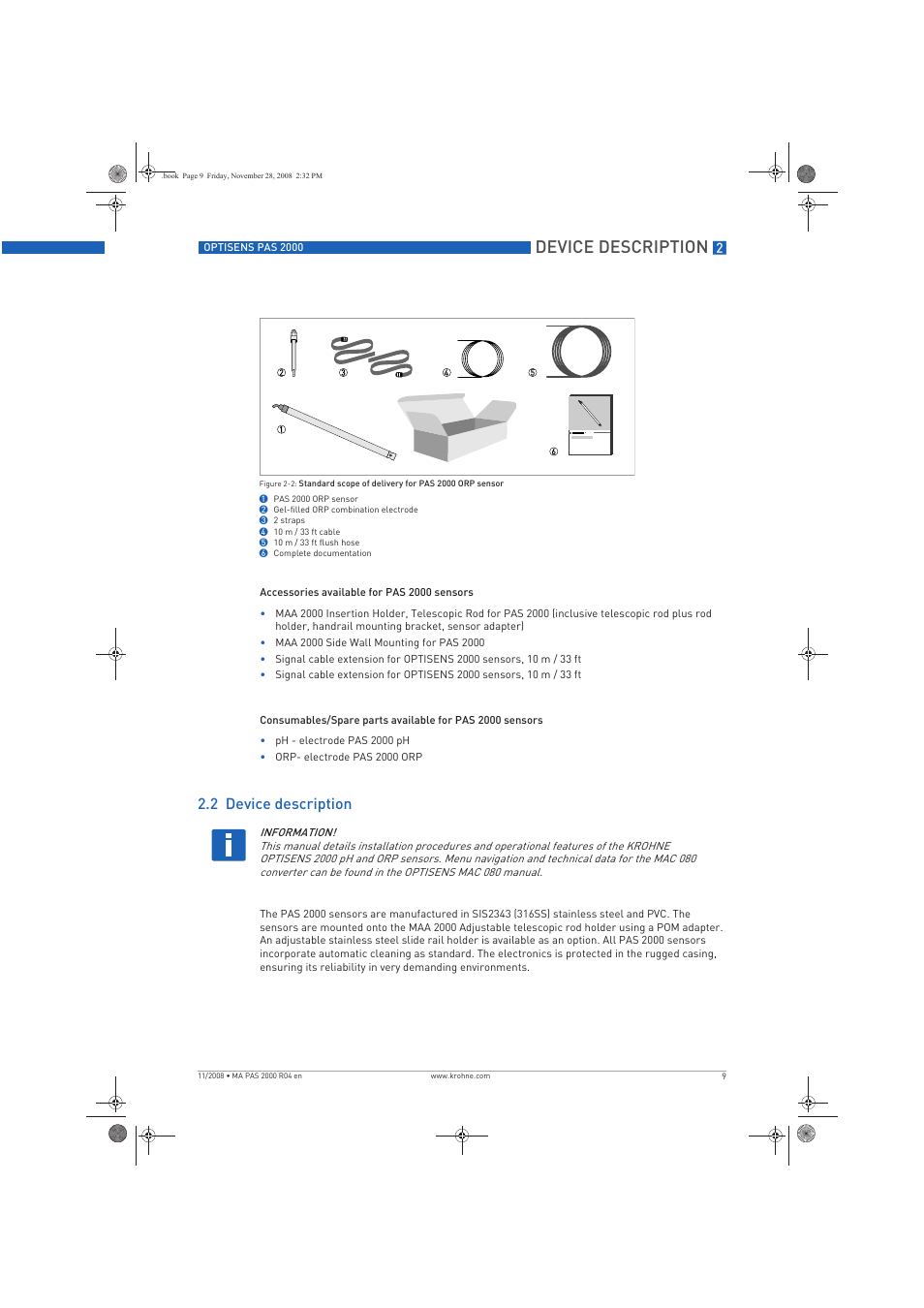 Device description, 2 device description | KROHNE OPTISENS PAS 2000 EN User Manual | Page 9 / 44