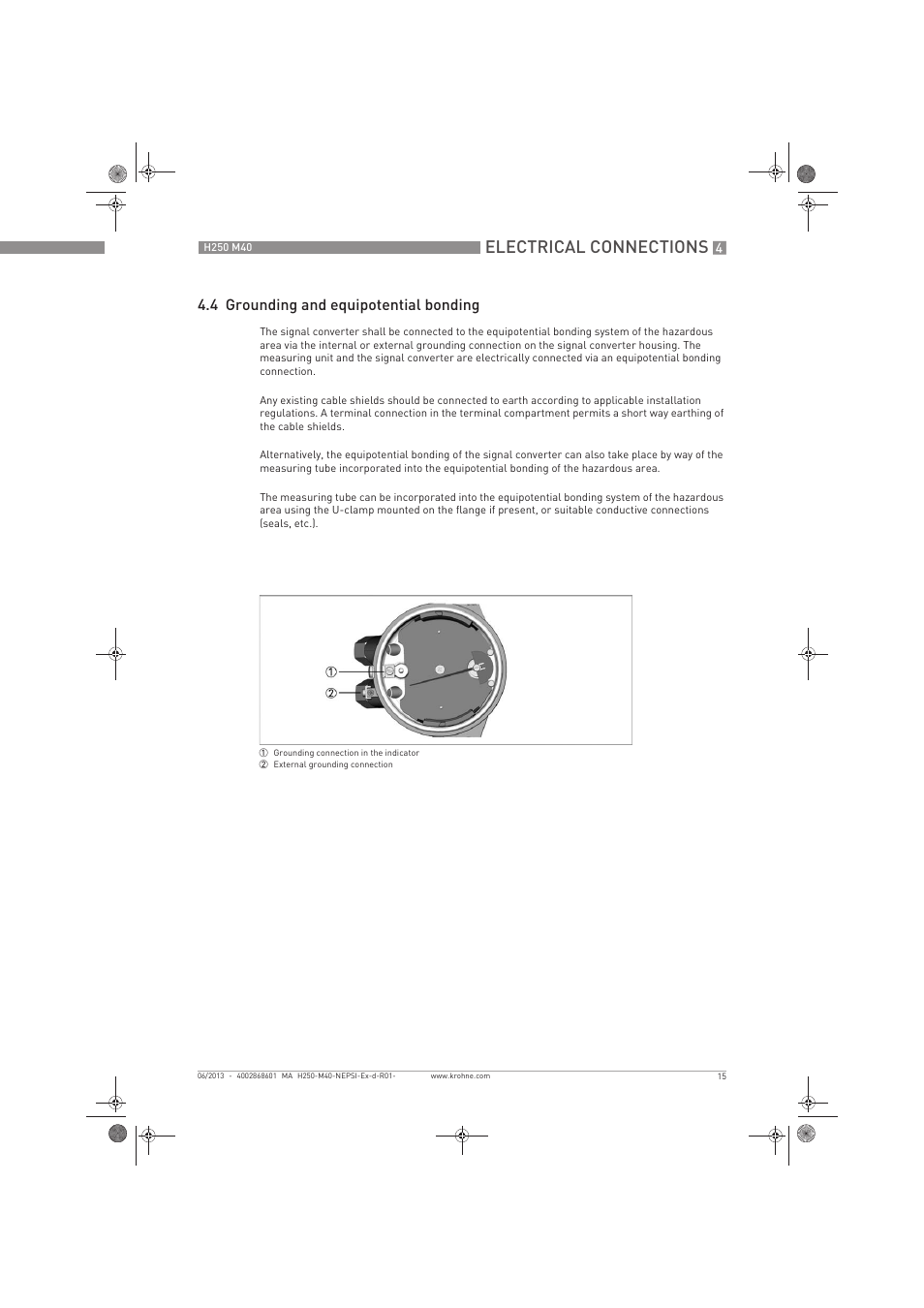 Electrical connections, 4 grounding and equipotential bonding | KROHNE H250 M40 NEPSI Ex d-Ex t User Manual | Page 15 / 24