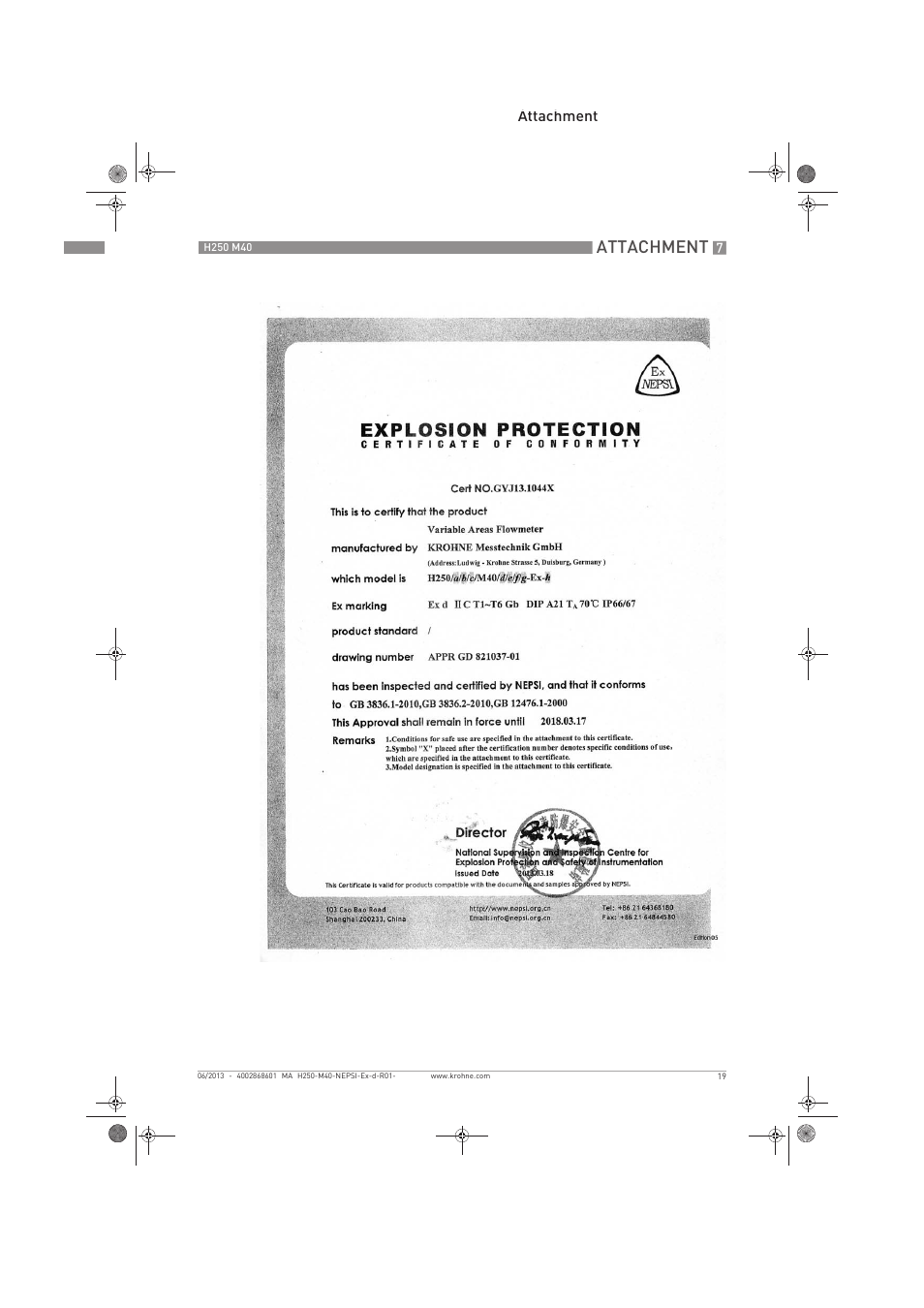 Attachment | KROHNE H250 M40 NEPSI Ex d-Ex t User Manual | Page 19 / 24