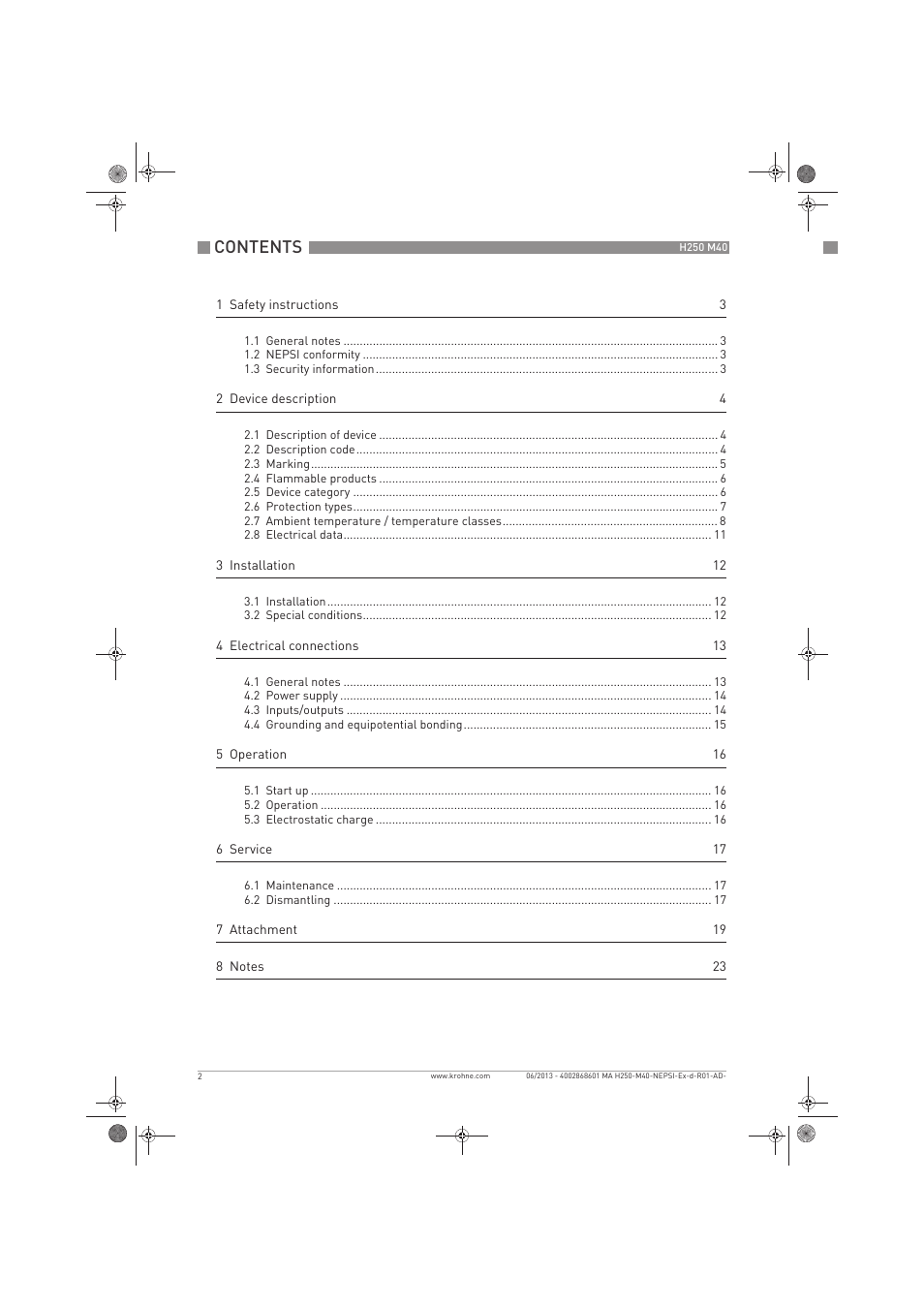 KROHNE H250 M40 NEPSI Ex d-Ex t User Manual | Page 2 / 24