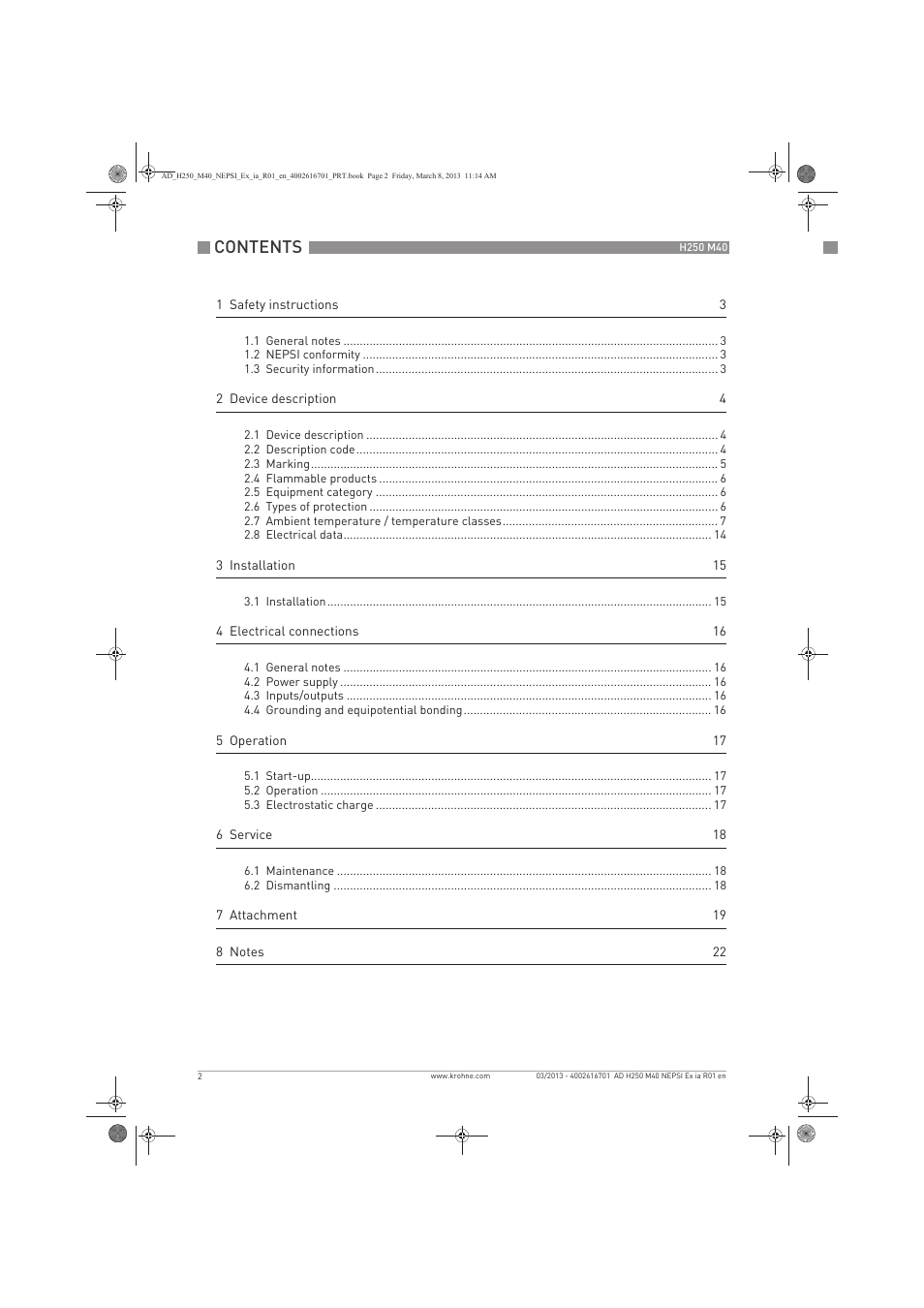 KROHNE H250 M40 NEPSI Ex ia User Manual | Page 2 / 24