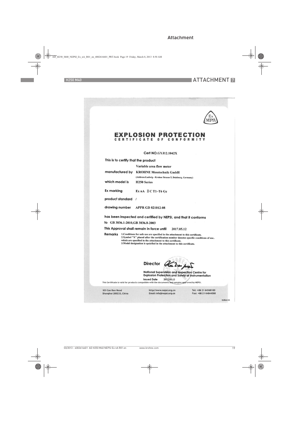 Attachment | KROHNE H250 M40 NEPSI Ex nA User Manual | Page 19 / 24