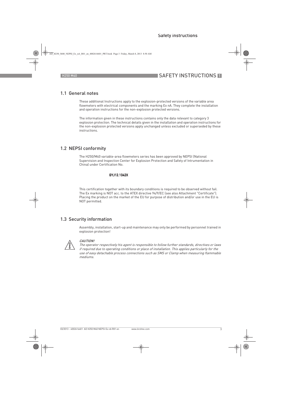 Safety instructions | KROHNE H250 M40 NEPSI Ex nA User Manual | Page 3 / 24