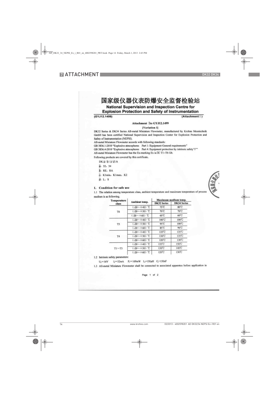 Attachment | KROHNE DK 32-DK 34 NEPSI Ex i User Manual | Page 14 / 16