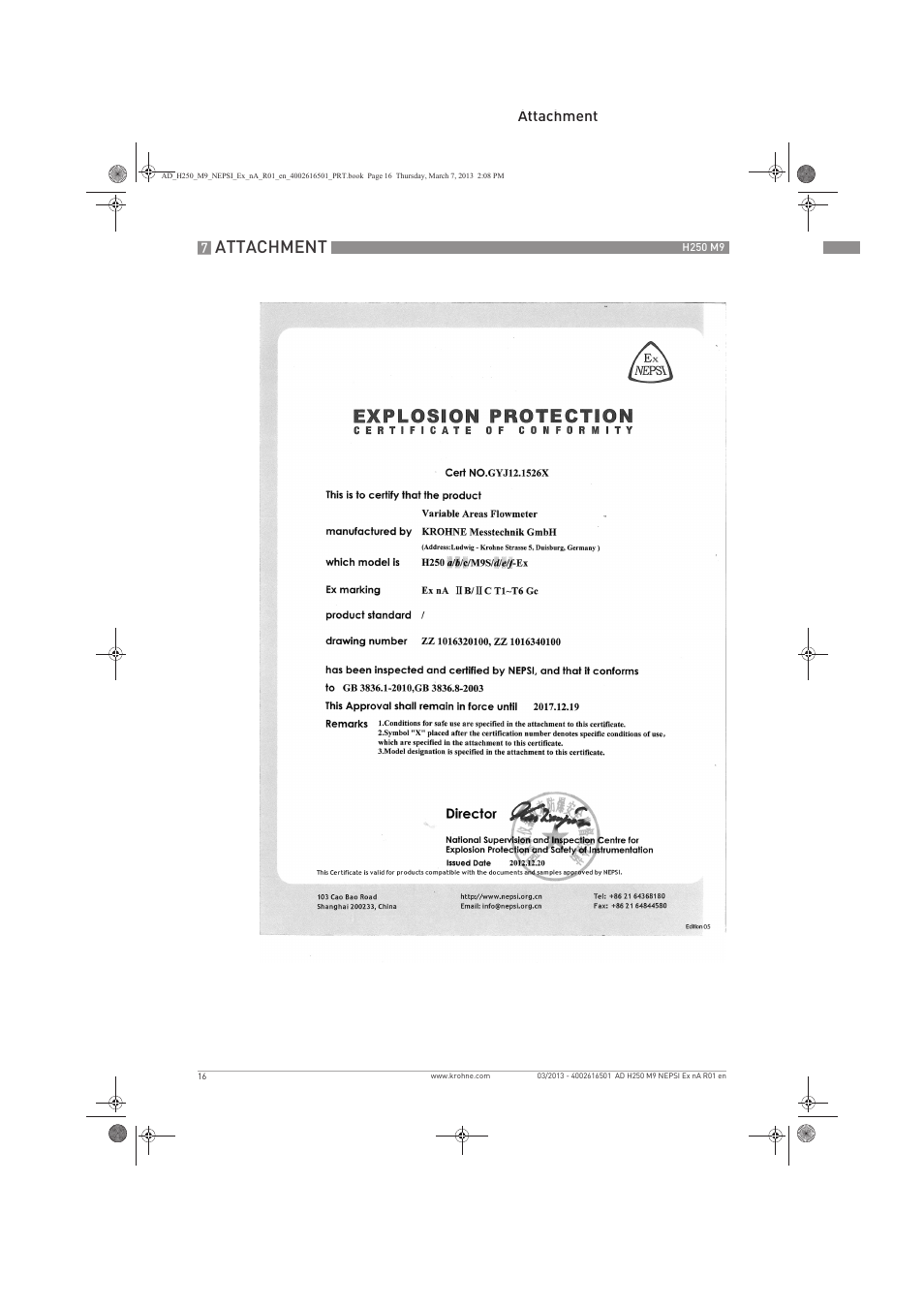 Attachment | KROHNE H250 M9 NEPSI Ex nA User Manual | Page 16 / 20