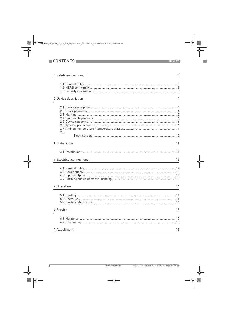 KROHNE H250 M9 NEPSI Ex nA User Manual | Page 2 / 20