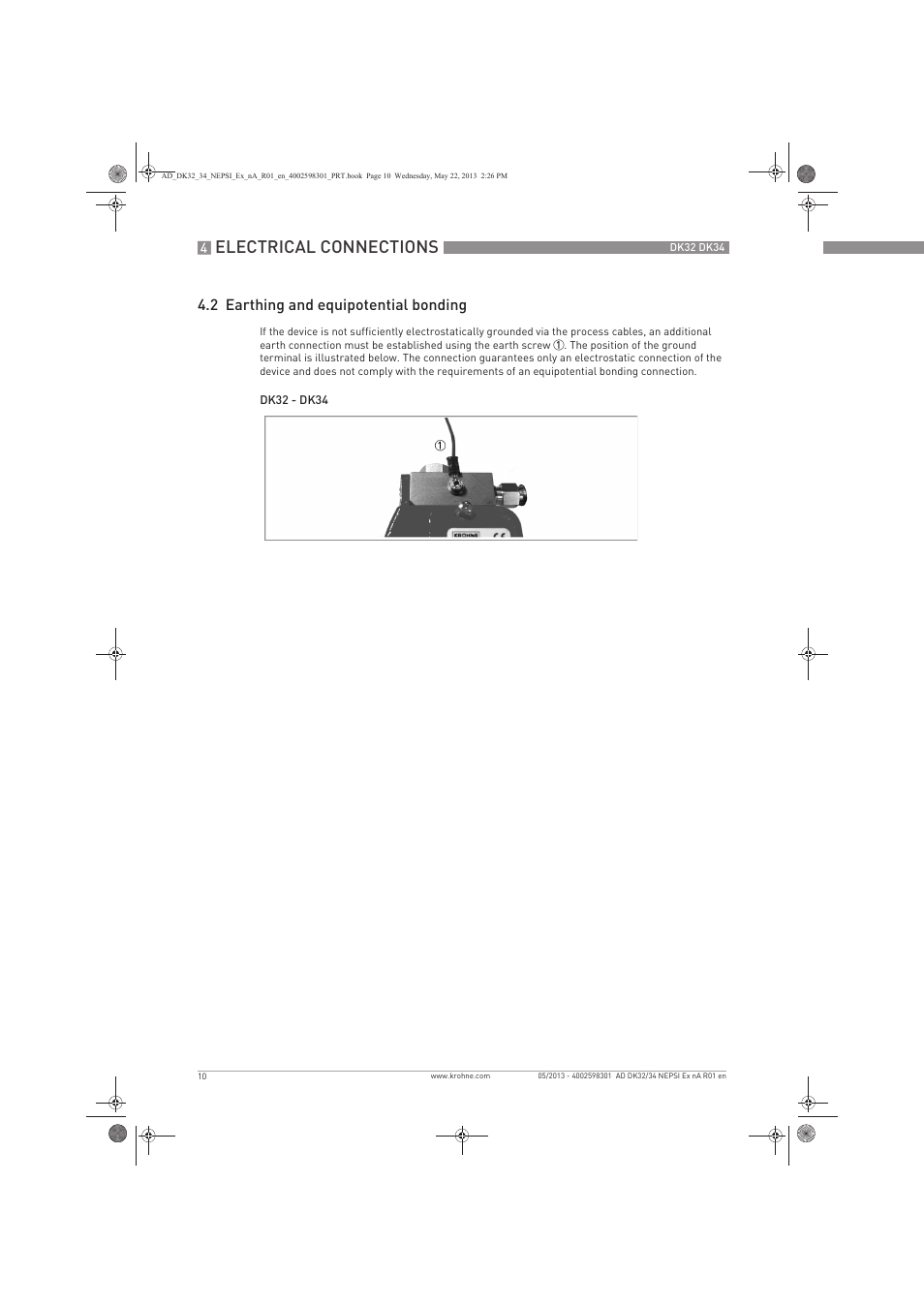 Electrical connections, 2 earthing and equipotential bonding | KROHNE DK 32-DK 34 NEPSI Ex nA User Manual | Page 10 / 16