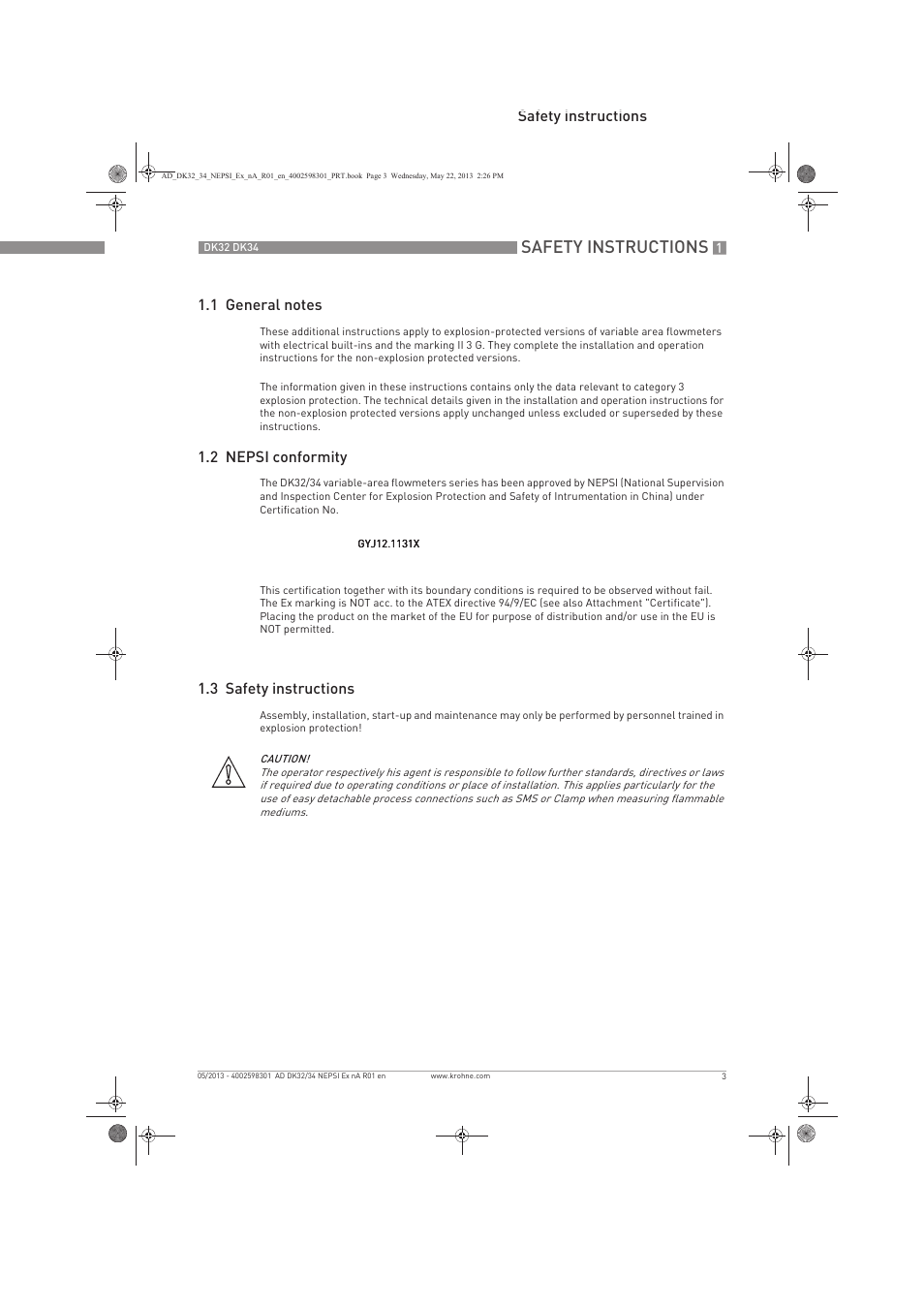 Safety instructions | KROHNE DK 32-DK 34 NEPSI Ex nA User Manual | Page 3 / 16