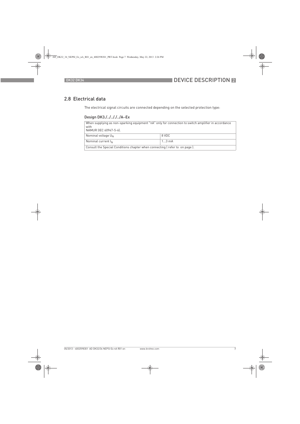 Device description, 8 electrical data | KROHNE DK 32-DK 34 NEPSI Ex nA User Manual | Page 7 / 16