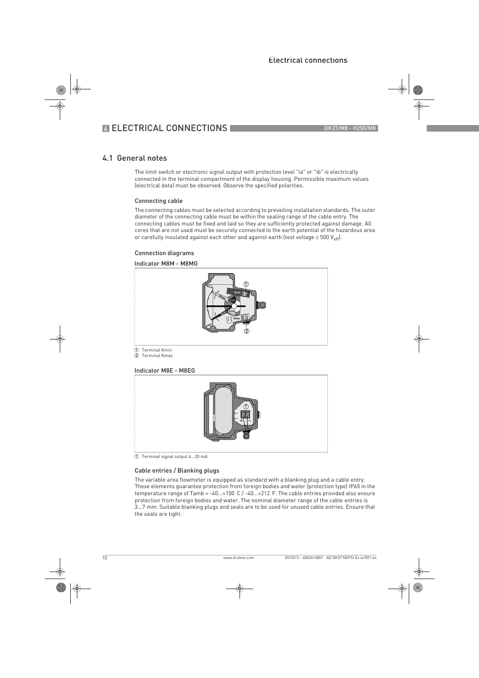 Electrical connections | KROHNE DK 37 NEPSI Ex i User Manual | Page 10 / 20