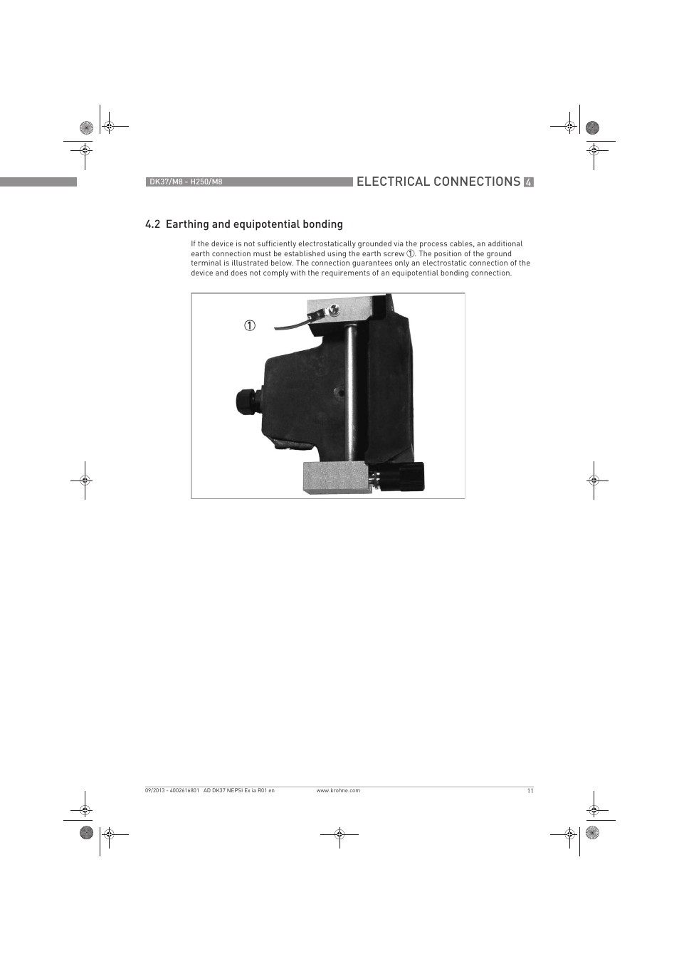 Electrical connections, 2 earthing and equipotential bonding | KROHNE DK 37 NEPSI Ex i User Manual | Page 11 / 20