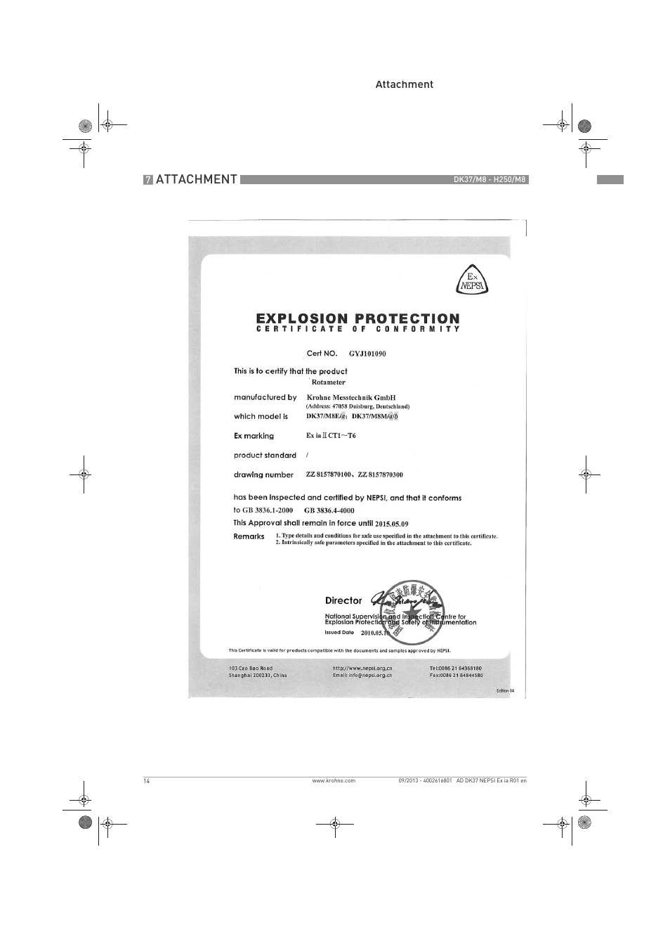 Attachment | KROHNE DK 37 NEPSI Ex i User Manual | Page 14 / 20