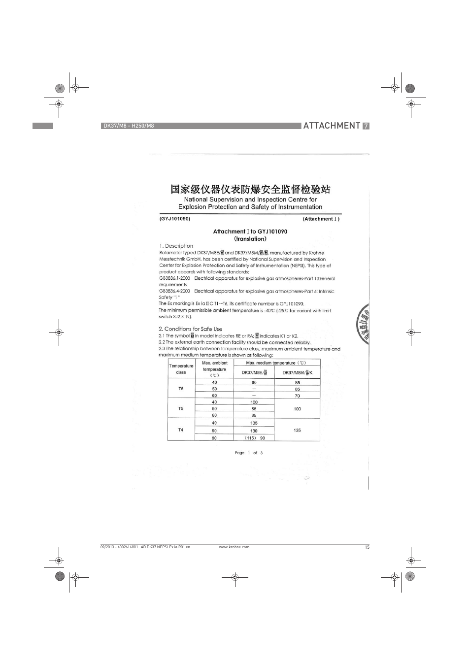 Attachment | KROHNE DK 37 NEPSI Ex i User Manual | Page 15 / 20