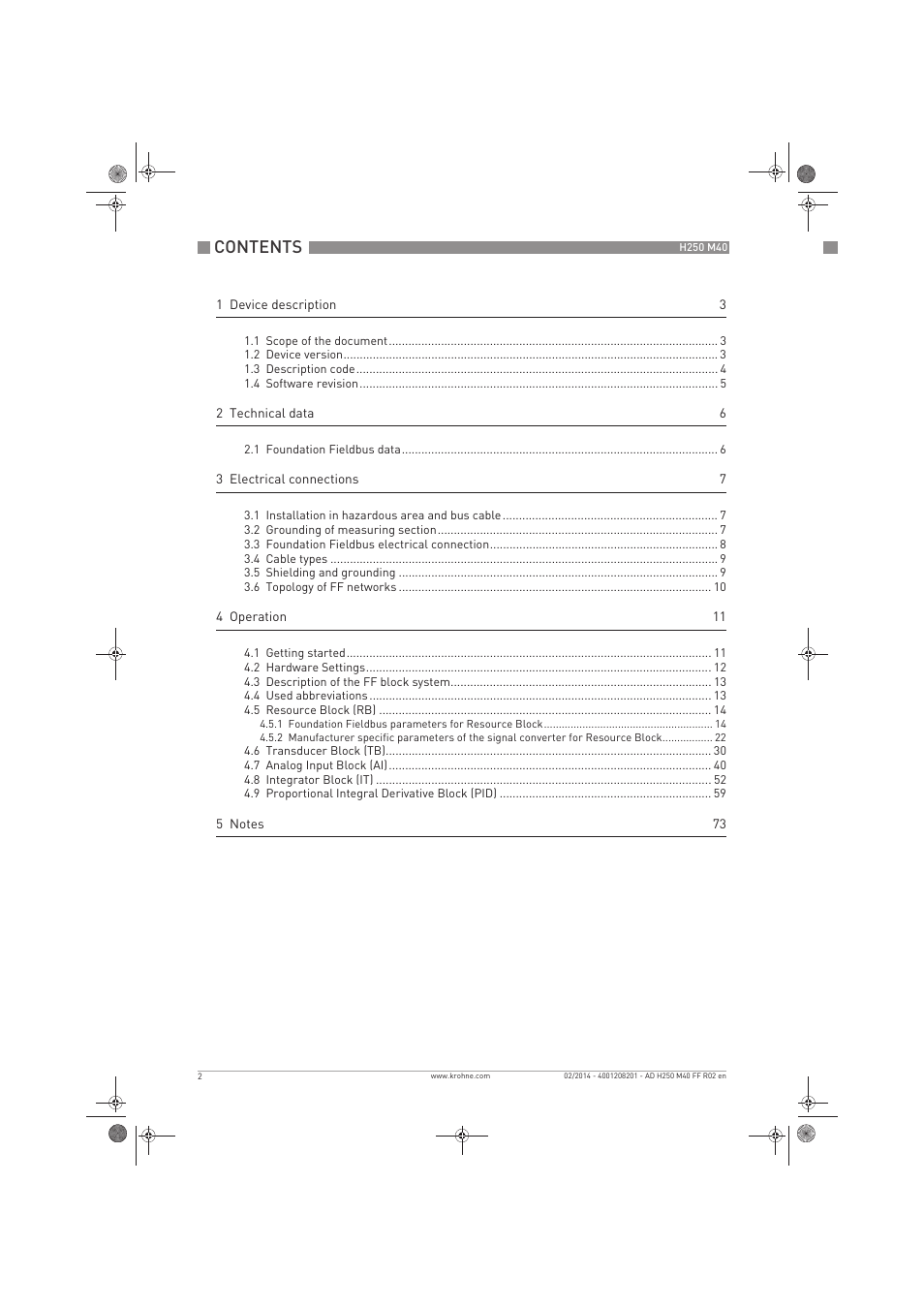 KROHNE H250 M40 FOUNDATION FIELDBUS User Manual | Page 2 / 76