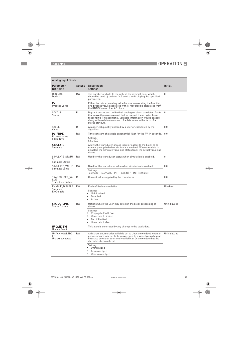 Operation | KROHNE H250 M40 FOUNDATION FIELDBUS User Manual | Page 49 / 76