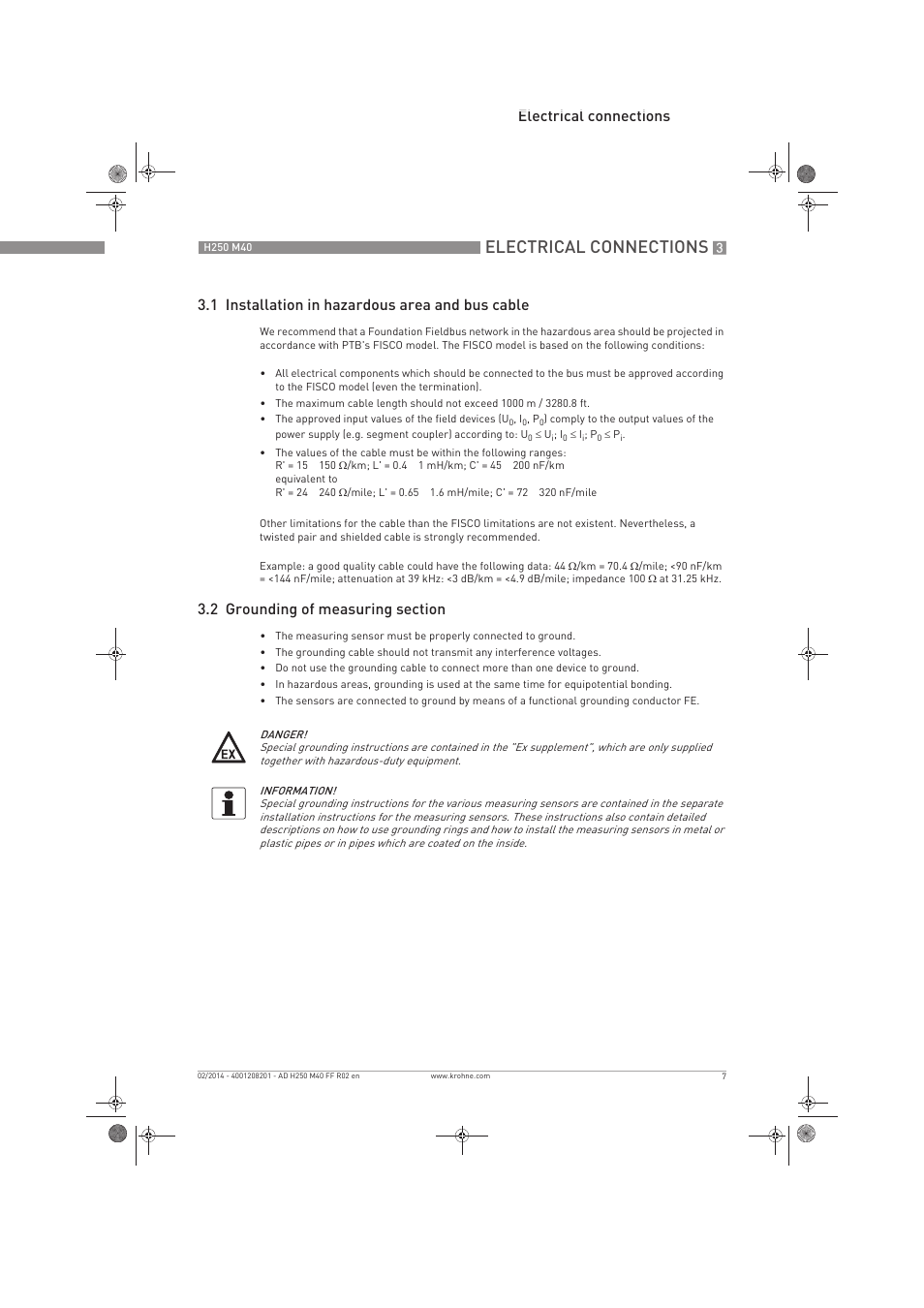 Electrical connections | KROHNE H250 M40 FOUNDATION FIELDBUS User Manual | Page 7 / 76