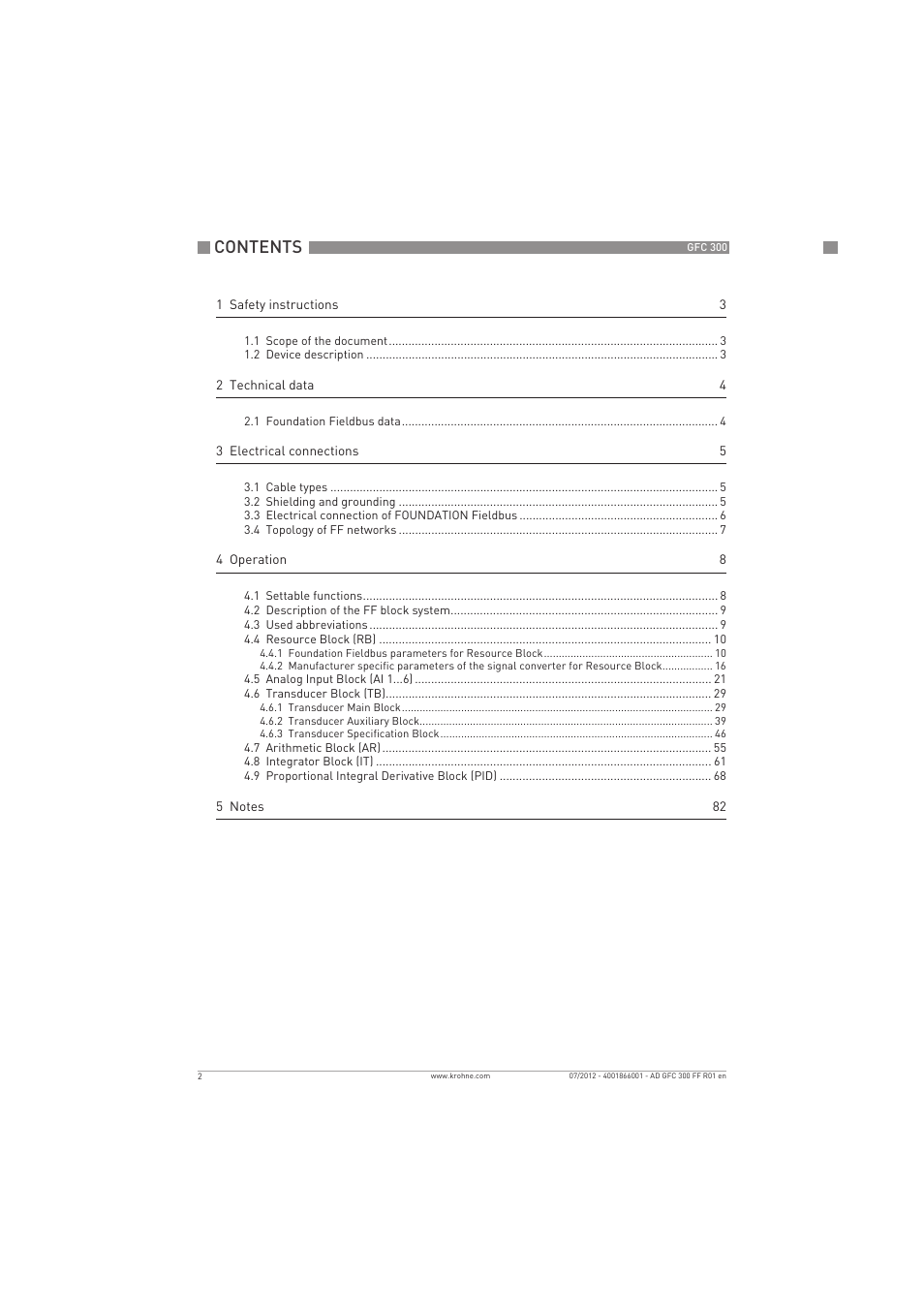 KROHNE GFC 300 FOUNDATION FIELDBUS User Manual | Page 2 / 84