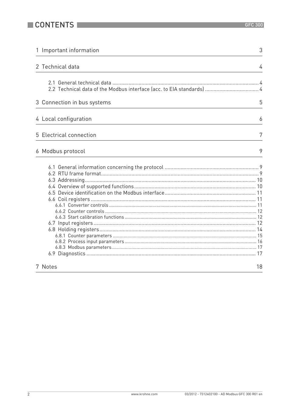 KROHNE GFC 300 Modbus User Manual | Page 2 / 20