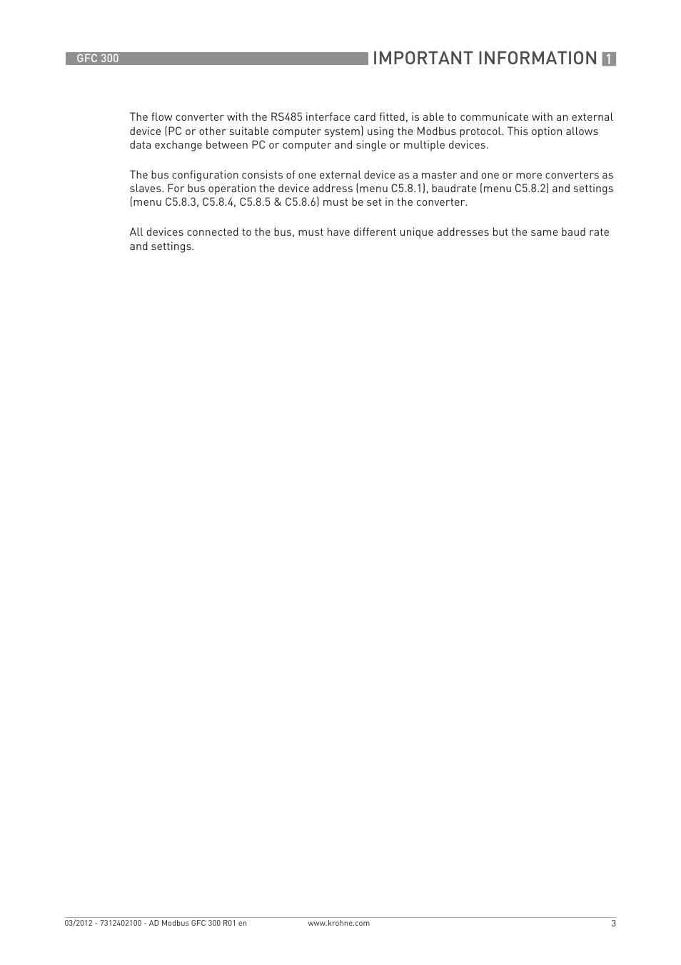 Important information | KROHNE GFC 300 Modbus User Manual | Page 3 / 20