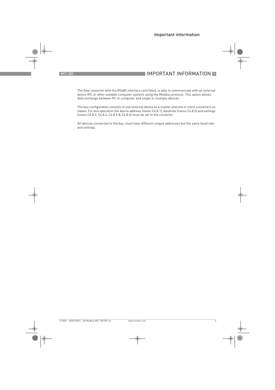 Important information | KROHNE MFC 300 Modbus User Manual | Page 3 / 24