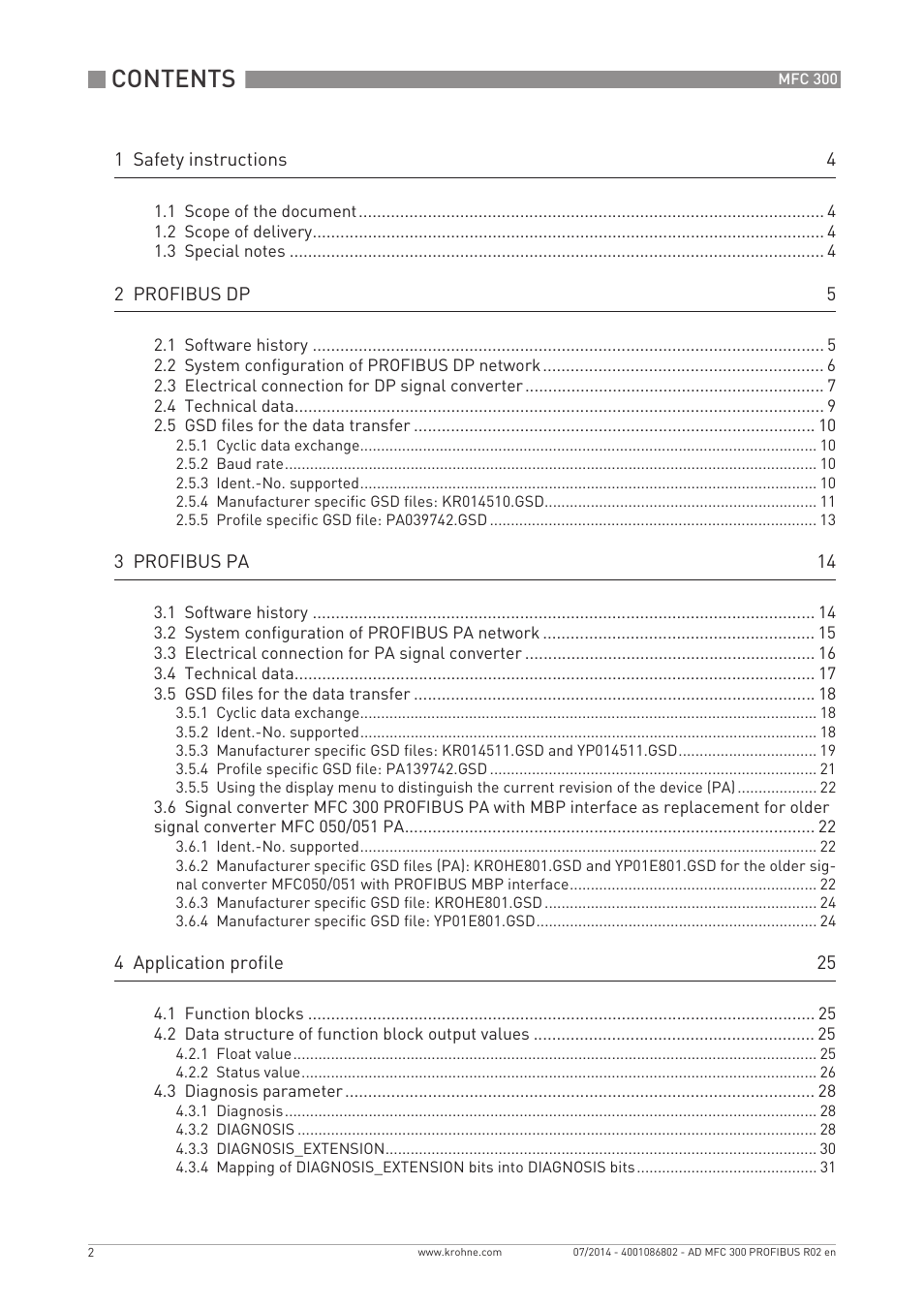 KROHNE MFC 300 Profibus User Manual | Page 2 / 40