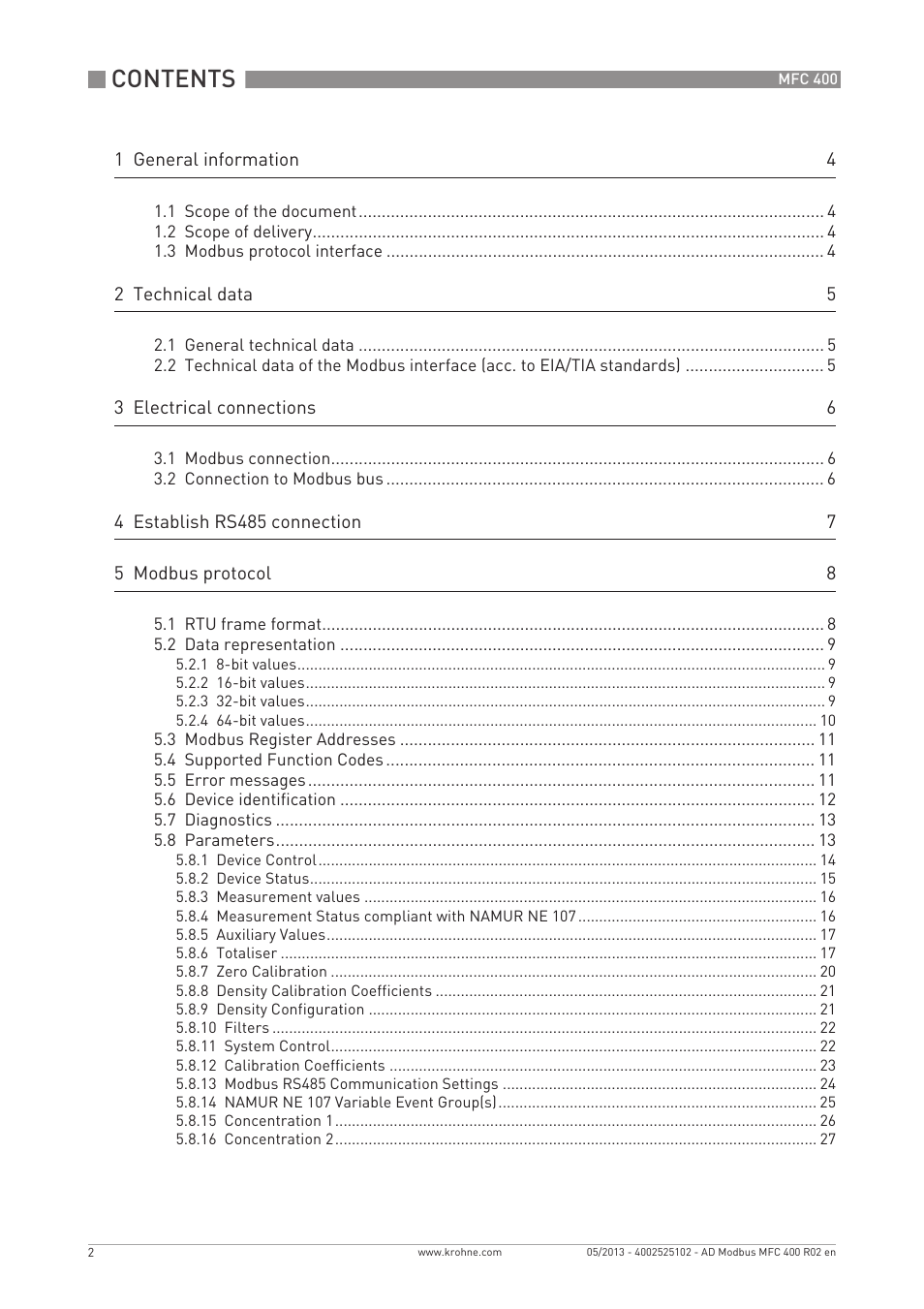 KROHNE MFC 400 Modbus User Manual | Page 2 / 40