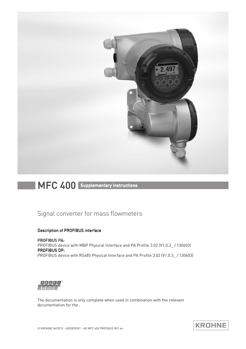 KROHNE MFC 400 Profibus User Manual | 56 pages