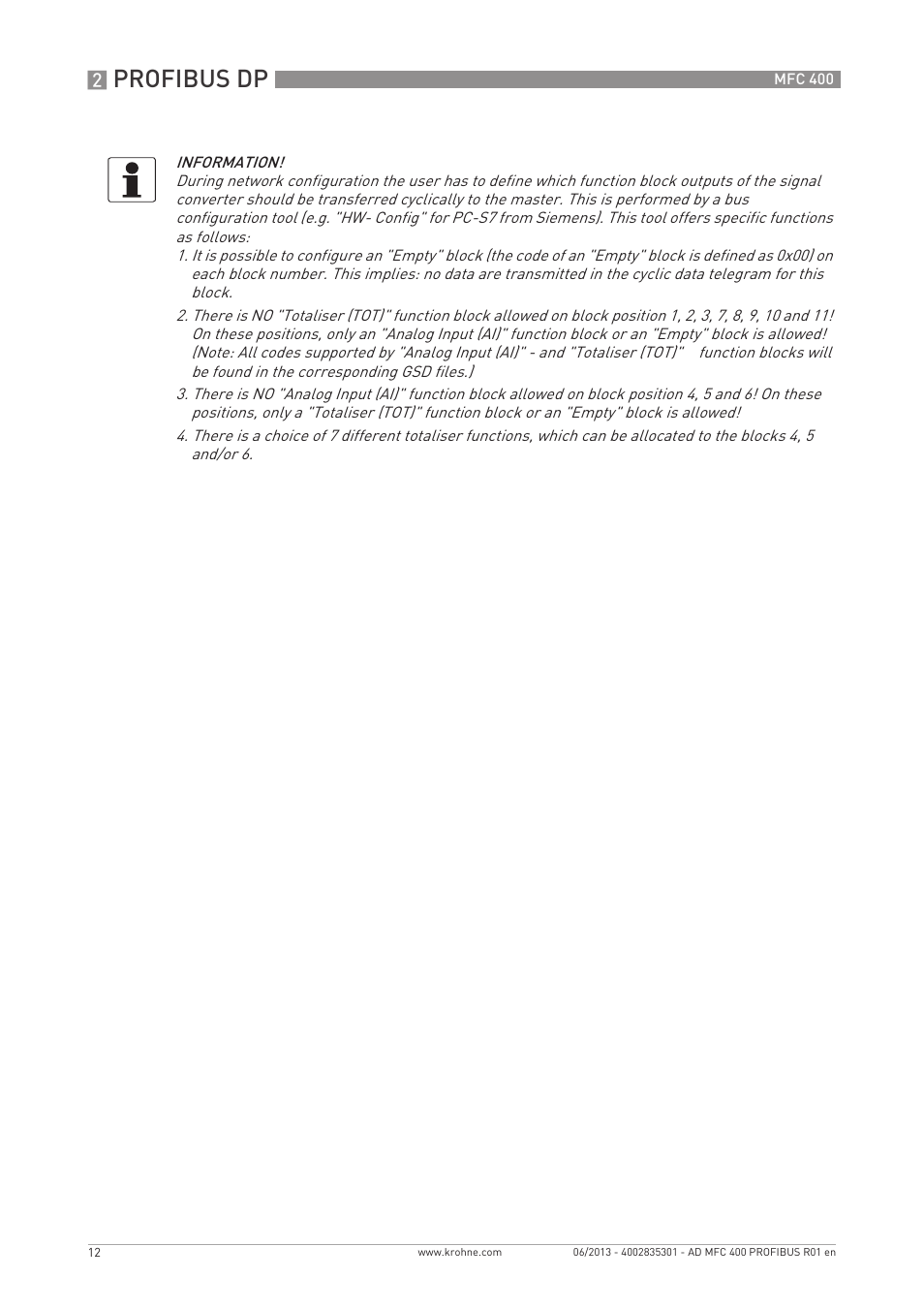 Profibus dp | KROHNE MFC 400 Profibus User Manual | Page 12 / 56