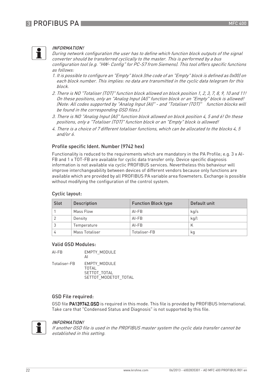 Profibus pa | KROHNE MFC 400 Profibus User Manual | Page 22 / 56