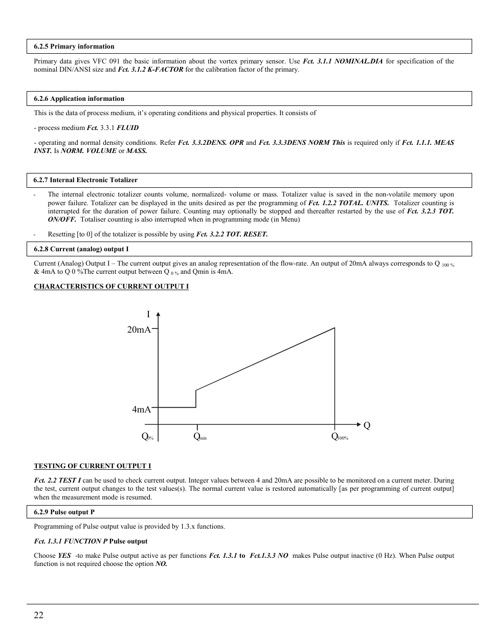 Characteristics of current output i, Testing of current output i, 22 4ma q | 20ma q | KROHNE VFM 1091 User Manual | Page 22 / 51